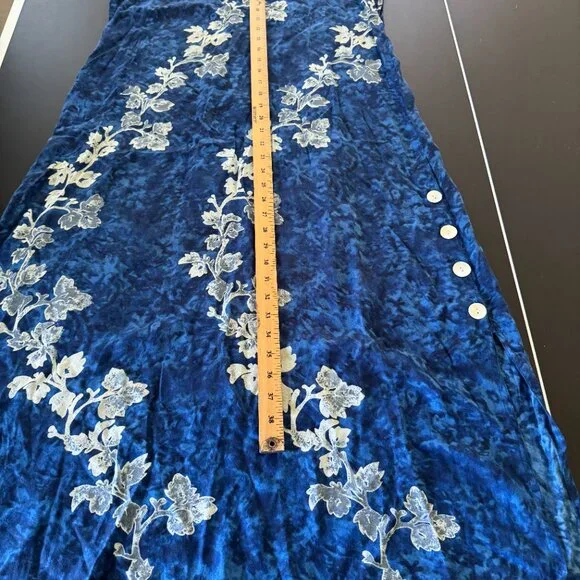 La Cera Blue Floral Rayon Sleeveless Dress Size S Boho Summer Midi - Picture 7 of 8